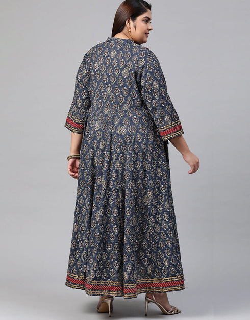 Navy Blue Cotton Anarkali Suit Back View