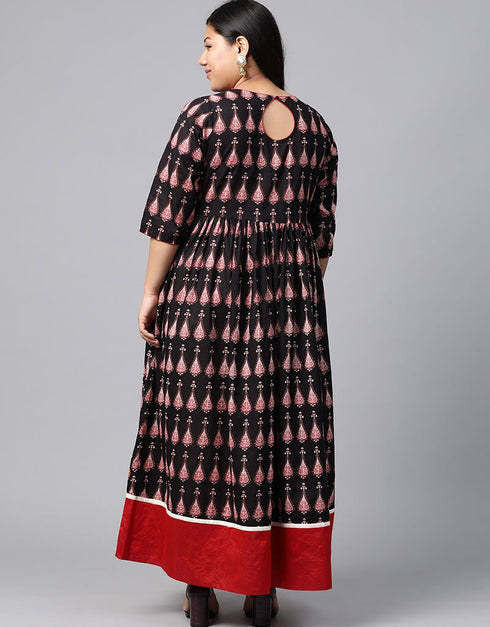 Black Cotton Anarkali Suit Back View