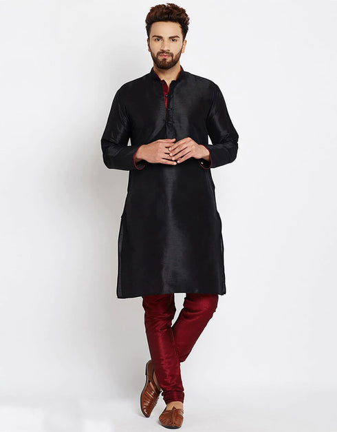 Black Kurta Dhupion Silk Payjama Closure View