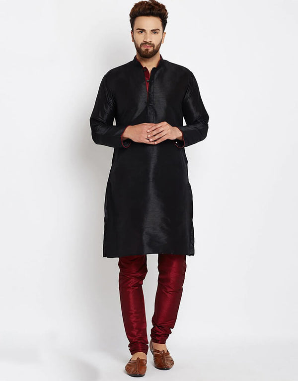 Black Kurta Dhupion Silk Payjama