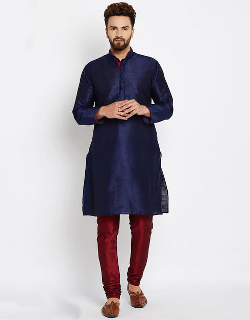 Navy Blue Kurta Dhupion Silk Payjama