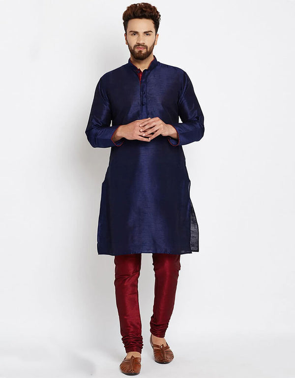 Navy Blue Kurta Dhupion Silk Payjama