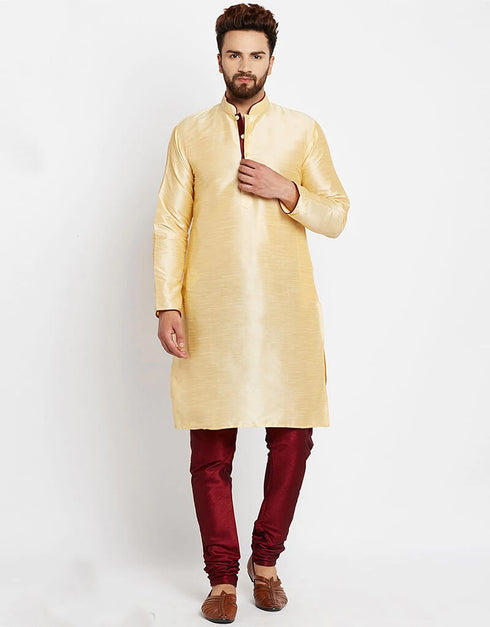 Cream Kurta Dhupion Silk Payjama Closure View