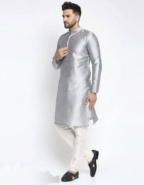 Gray Kurta Dhupion Silk Payjama Closure View