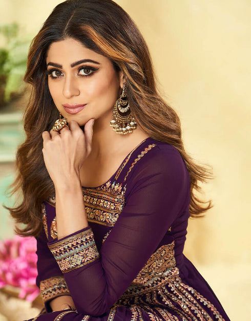 Wine Real Georgette Anarkali Suit Closure View