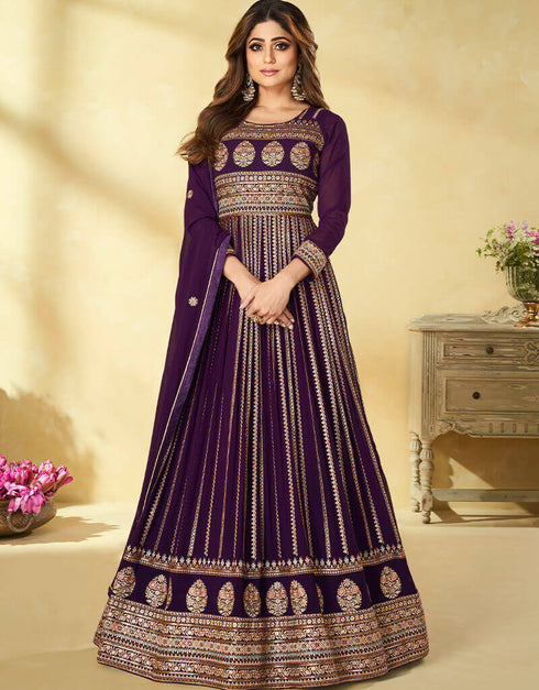 Wine Real Georgette Anarkali Suit