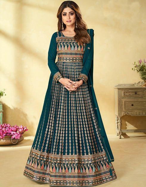 Teal Real Georgette Anarkali Suit