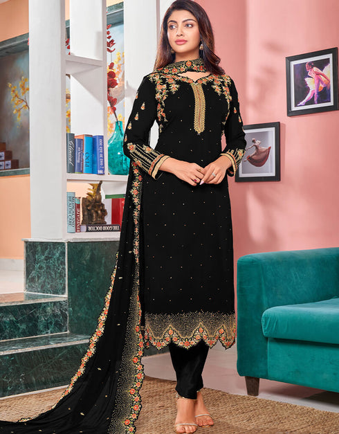 Black Heavy Fox Georgette Pant Suit