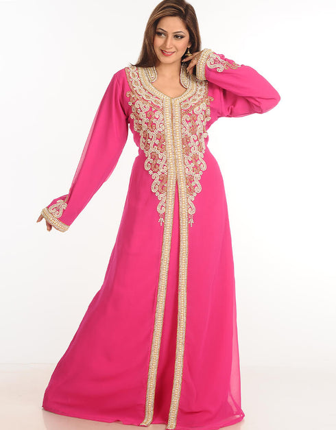 Islamic Red Georgette Hand Zari Embroidery Farasha