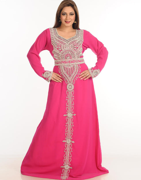 Islamic Pink Georgette Hand Embroidery Party Wear Kaftan