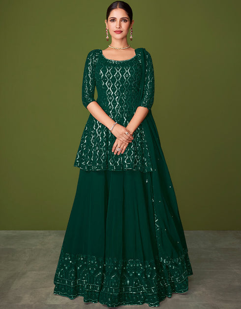 Green Lehenga style Salwar Suit Designer Salwar Suit Salwar Kameez in Embroidery, Sequins & Lace Work
