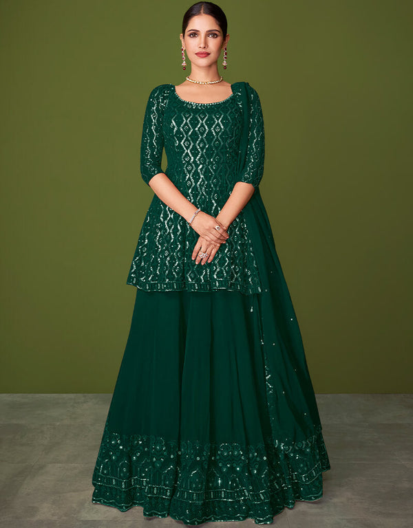 Green Lehenga style Salwar Suit Designer Salwar Suit Salwar Kameez in Embroidery, Sequins & Lace Work