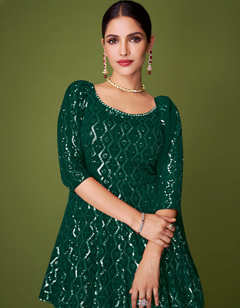 Green Lehenga style Salwar Suit Designer Salwar Suit Salwar Kameez in Embroidery, Sequins & Lace Work Closure View
