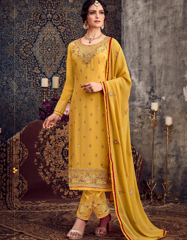 Yellow Georgette Pant Salwar Suits
