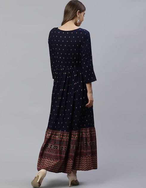 Blue Viscose Rayon Anarkali Kurti Back View