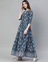 Blue Cotton Anarkali Kurti Closure View