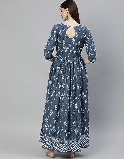 Blue Cotton Anarkali Kurti Back View