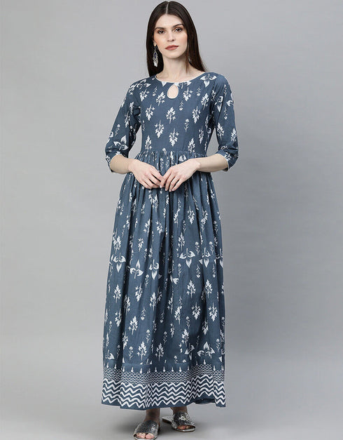 Blue Cotton Anarkali Kurti