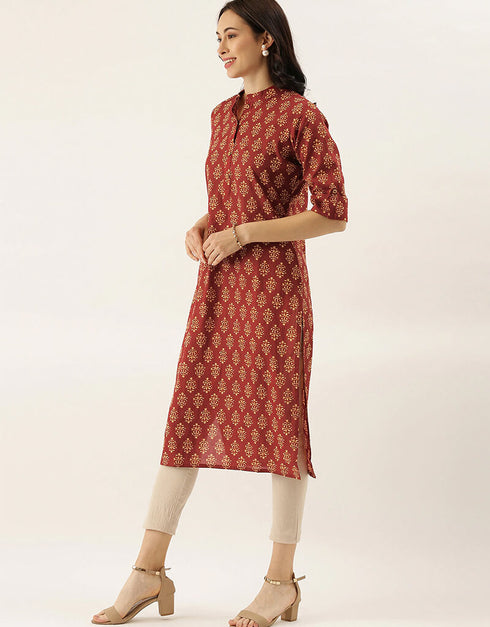 Red Cotton Anarkali Kurti Closure View