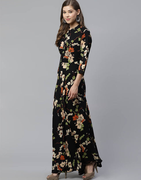 Black Viscose Rayon Anarkali Kurti Closure View