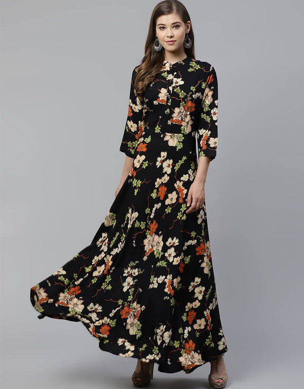 Black Viscose Rayon Anarkali Kurti