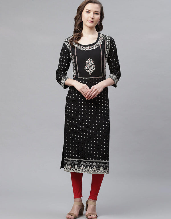 Black Viscose Rayon Anarkali Kurti
