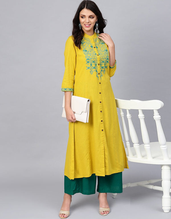 Yellow Cotton Anarkali Kurti
