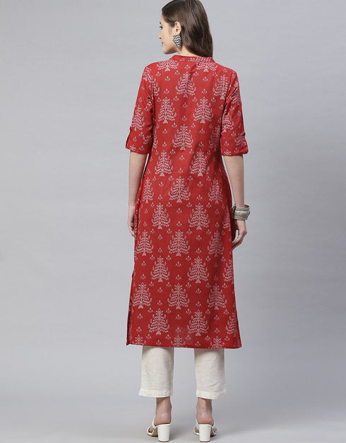 Red Cotton Anarkali Kurti Back View