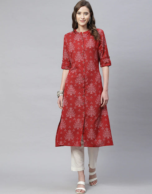 Red Cotton Anarkali Kurti