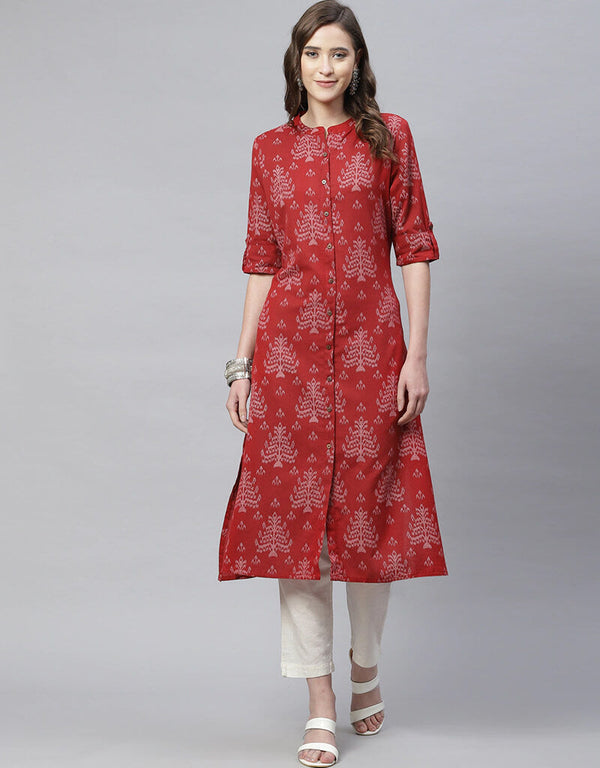 Red Cotton Anarkali Kurti