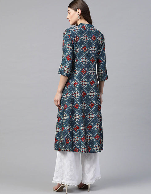 Blue Viscose Rayon Anarkali Kurti Back View