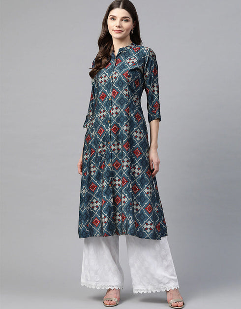 Blue Viscose Rayon Anarkali Kurti