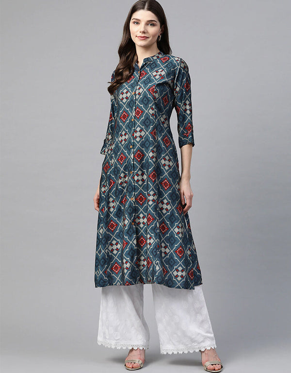 Blue Viscose Rayon Anarkali Kurti