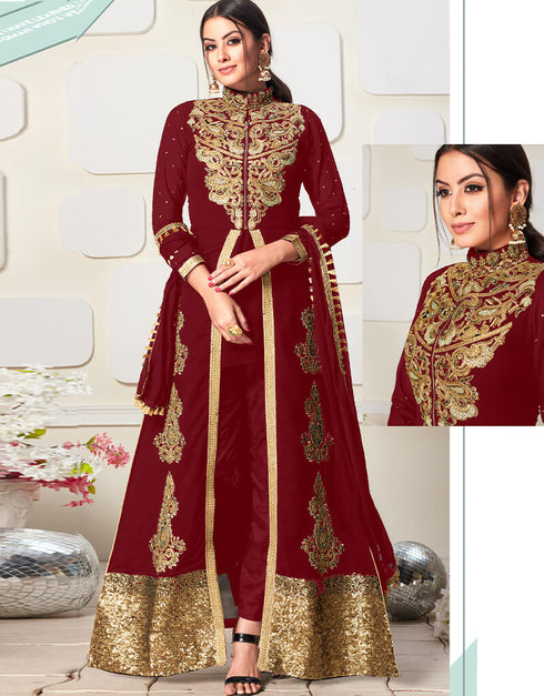 Maroon Koti Concept Fox Georgette Chudidar Suit