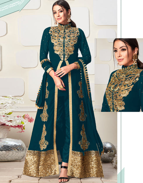 Teal Koti Concept Fox Georgette Chudidar Suit