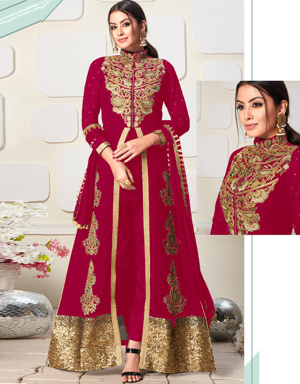 Dark Pink Koti Concept Fox Georgette Chudidar Suit
