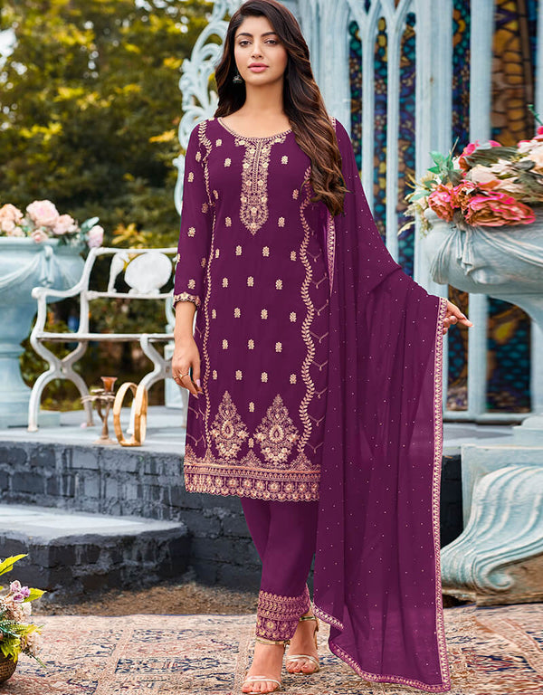 Purple Heavy Fox Georgette Pant Suit
