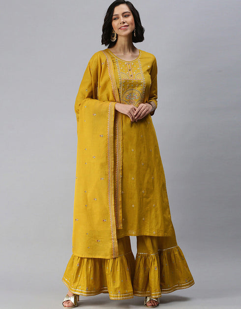 Yellow Pure Cotton Sharara Suit