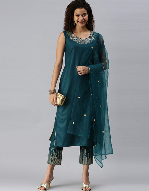 Teal Ruby Cotton Pant Suit