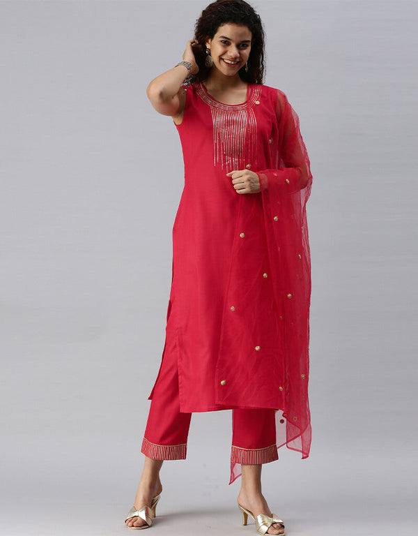 Pink Ruby Cotton Pant Suit