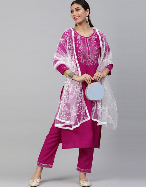 Rani Pink Cotton Blend Pant Suit