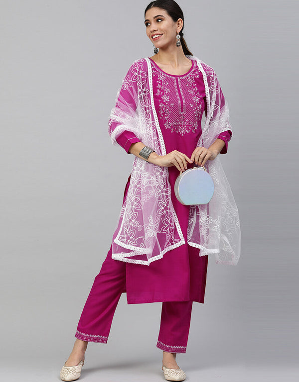 Rani Pink Cotton Blend Pant Suit