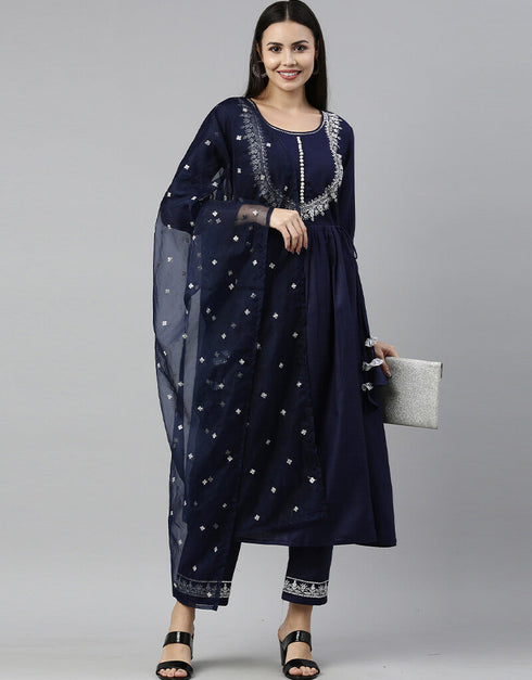 Navy Blue Ruby Cotton Pant Suit