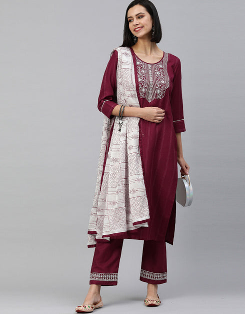 Maroon Ruby Cotton Pant Suit