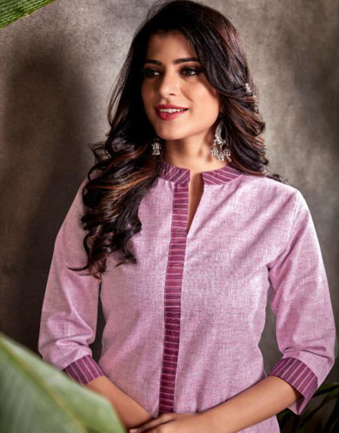 Purple Heavy Kadi Silk Pant Straight Closure View