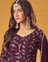 Wine Pure Fox Georgette Palazzo Suit Closure View