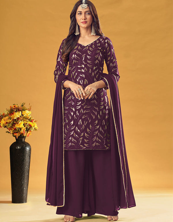 Wine Pure Fox Georgette Palazzo Suit