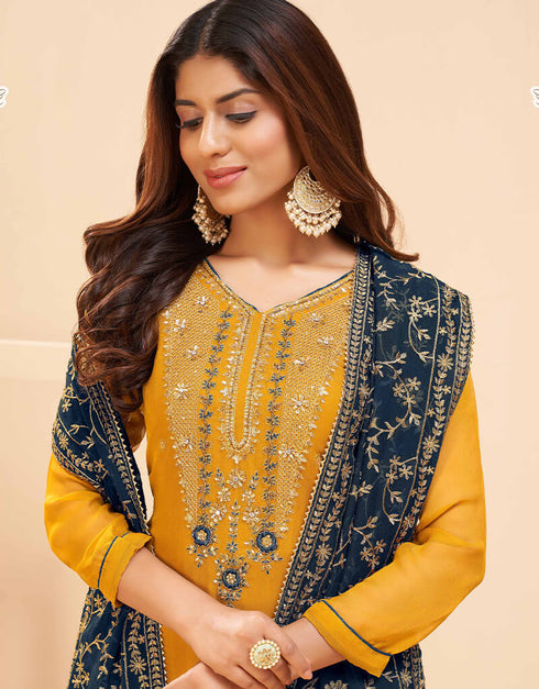 Yellow Georgette Palazzo Suit Closure View