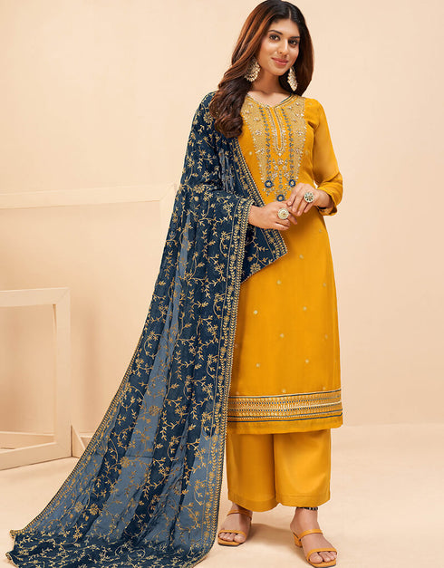 Yellow Georgette Palazzo Suit