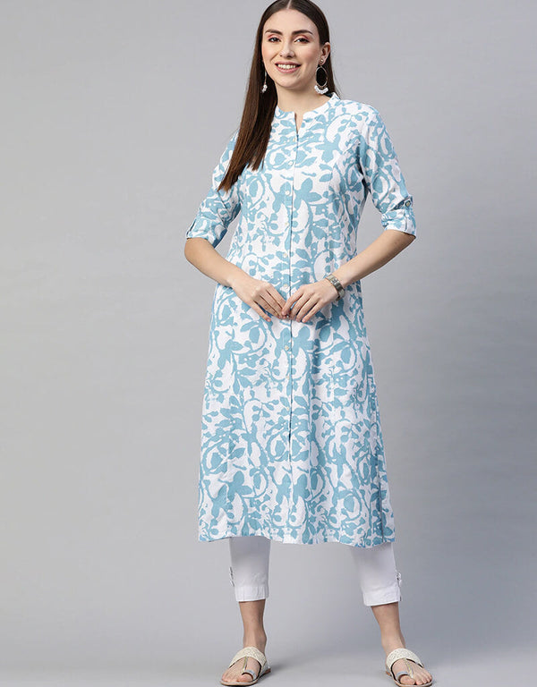 Blue Cotton Straight Kurti